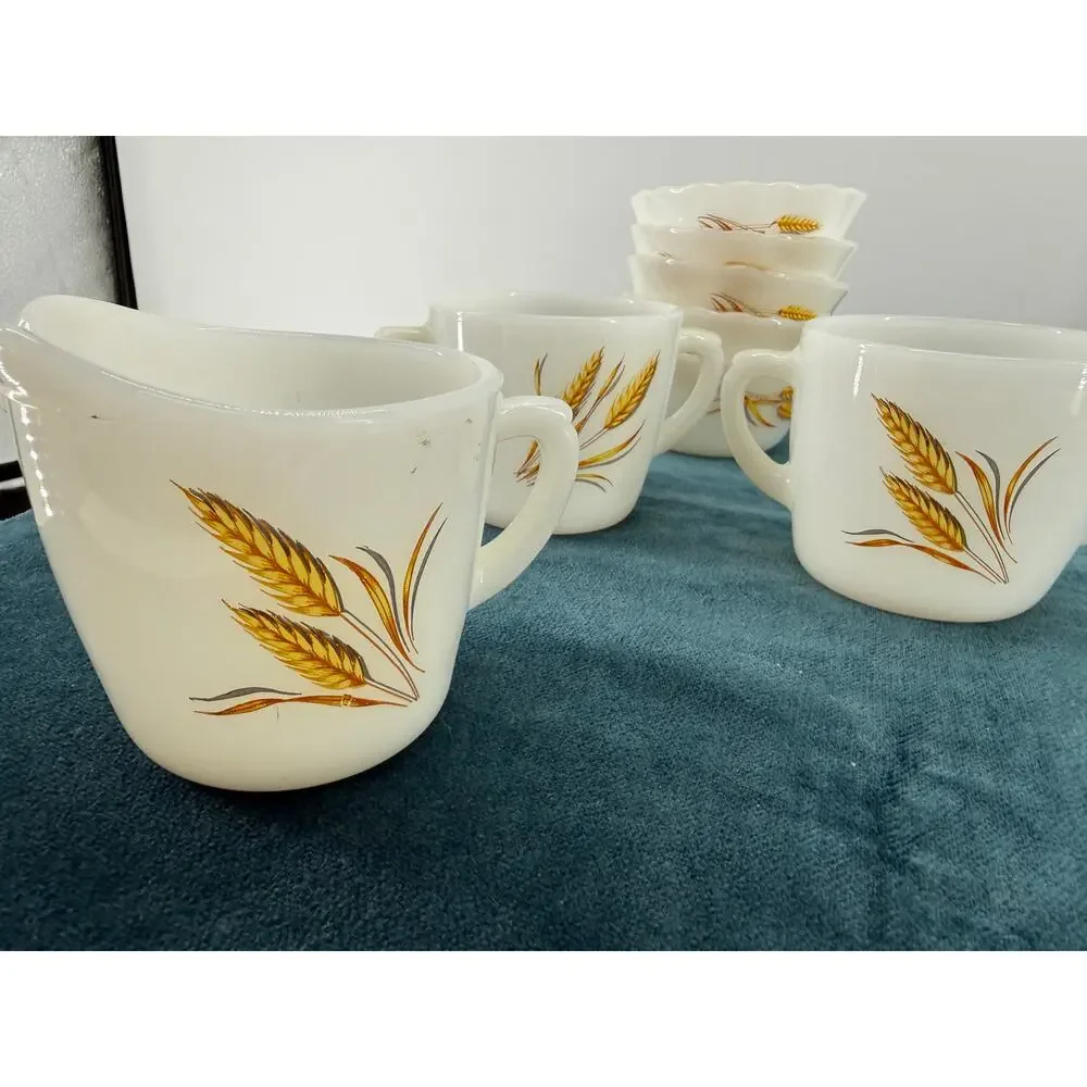 Fire King Ware Golden Wheat Dinnerware Vintage Milk Glass Mixed Lot 13 Pieces